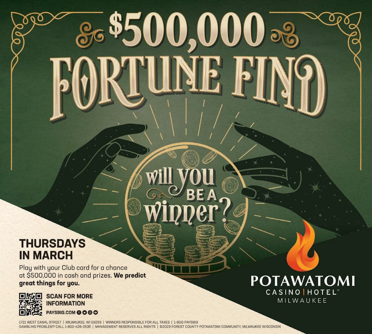 $500,000 Fortune Find Thursdays in March at Potawatomi Hotel and Casino