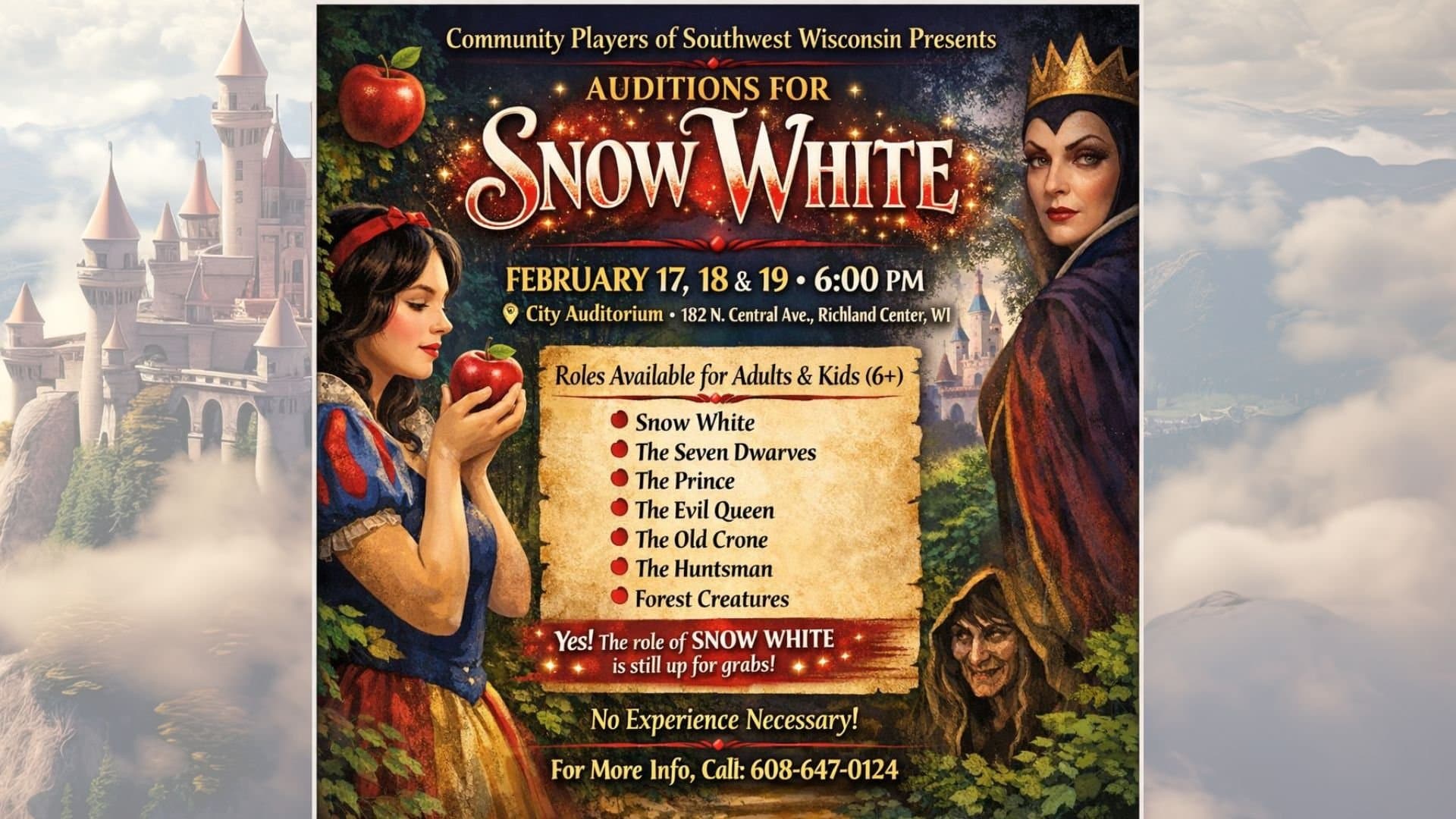 Auditions tonight - Could YOU be Snow White? If so, you better read on..