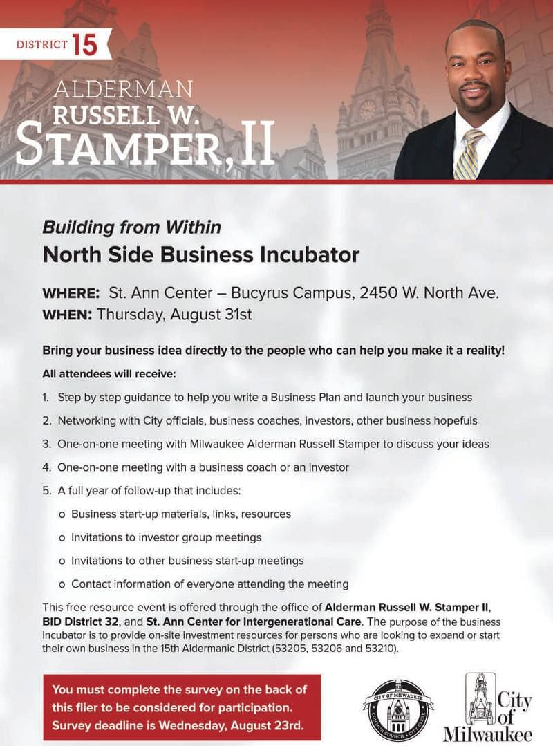 North Side Business Incubator on August 31st