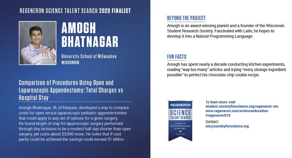 Milwaukee Students Finalists in Regeneron Science Talent Search