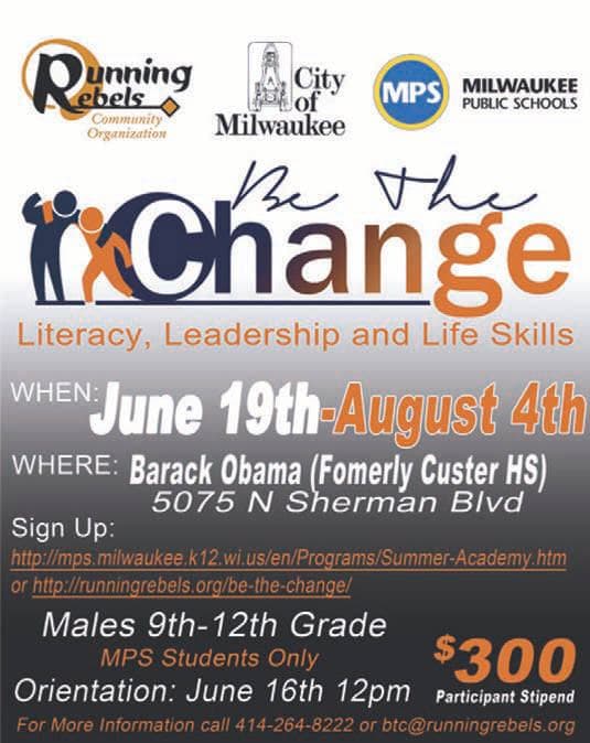 Common Council President Ashanti Hamilton and City of Milwaukee Office of Violence Prevention presents 2017-2018 Be The Change
