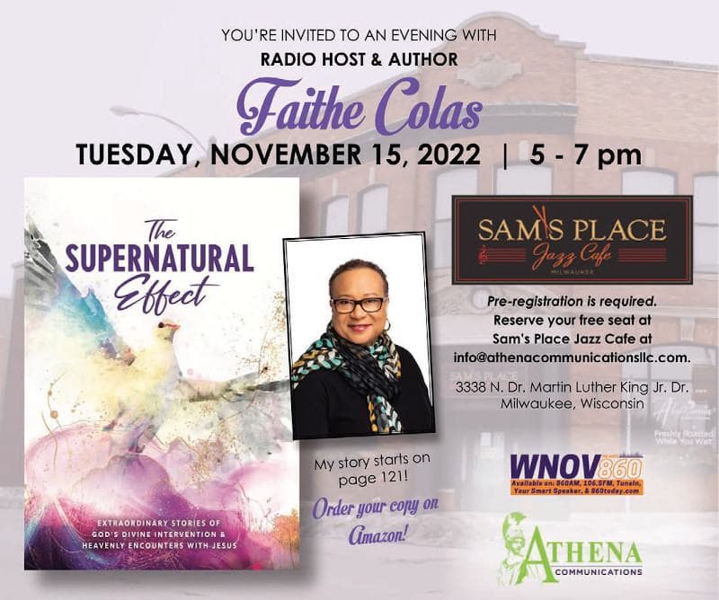 You’re Invited to an Evening with Radio Host & Author Faithe Colas on November 15