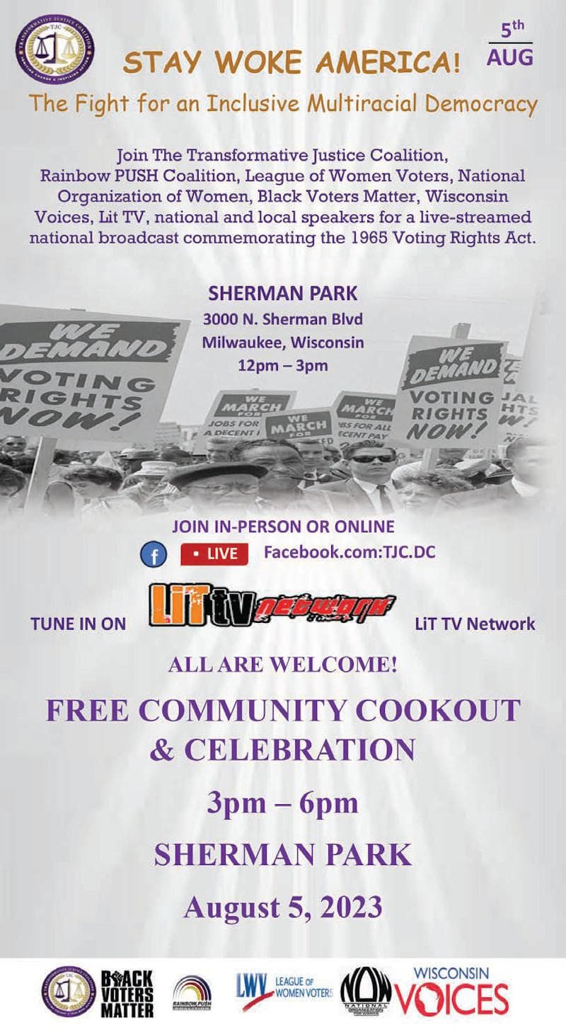 Free Community Cookout in Sherman Park on August 5 to Celebrate the 1965 Voting Rights Act