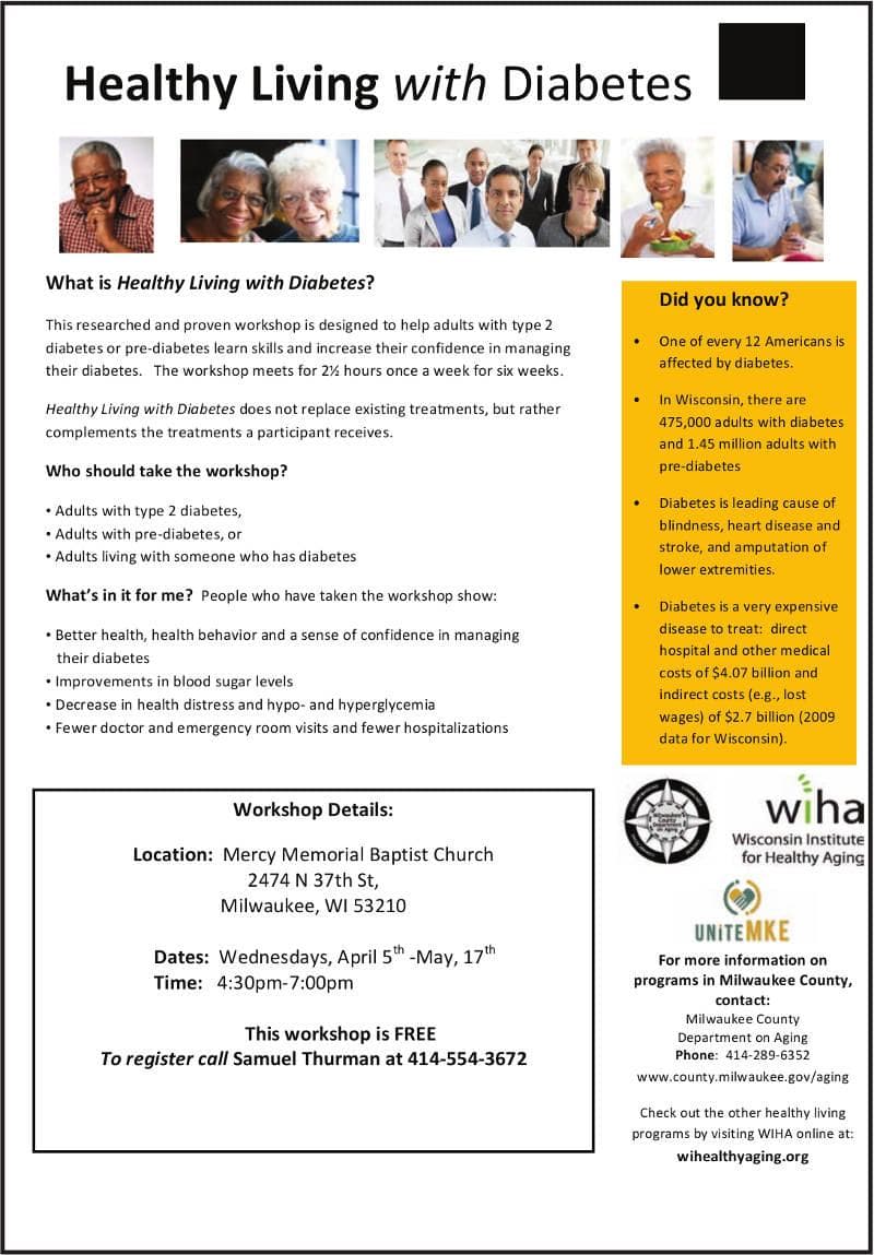 Healthy Living With Diabetes Workshops Wednesdays April 12th to May 17th