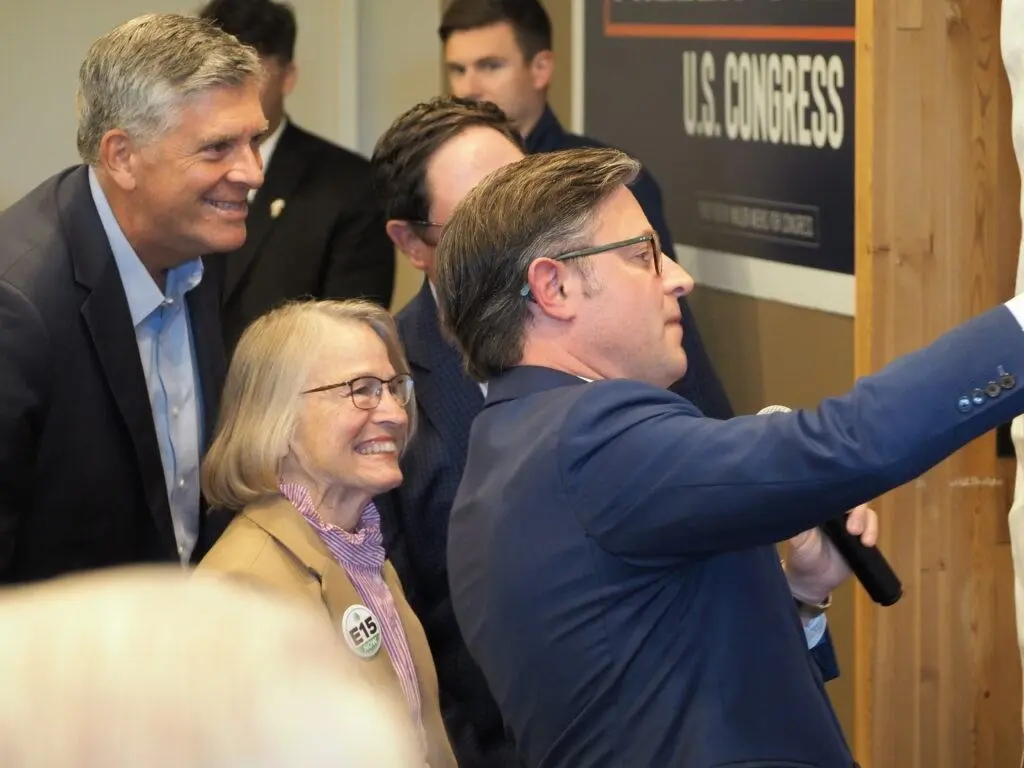 House Speaker Mike Johnson rallies with Miller-Meeks in contentious 1st District race