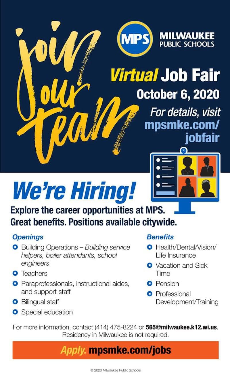 Milwaukee Public Schools Virtual Job Fair on October 6