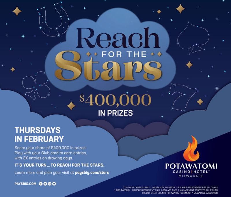 Reach for the Stars – $400,000 in prizes Thursdays in February at Potawatomi Hotel & Casino