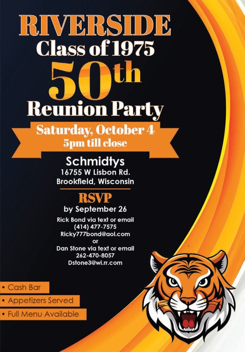 Riverside Class of 1975 Reunion Party on October 4 – RSVP by September 26