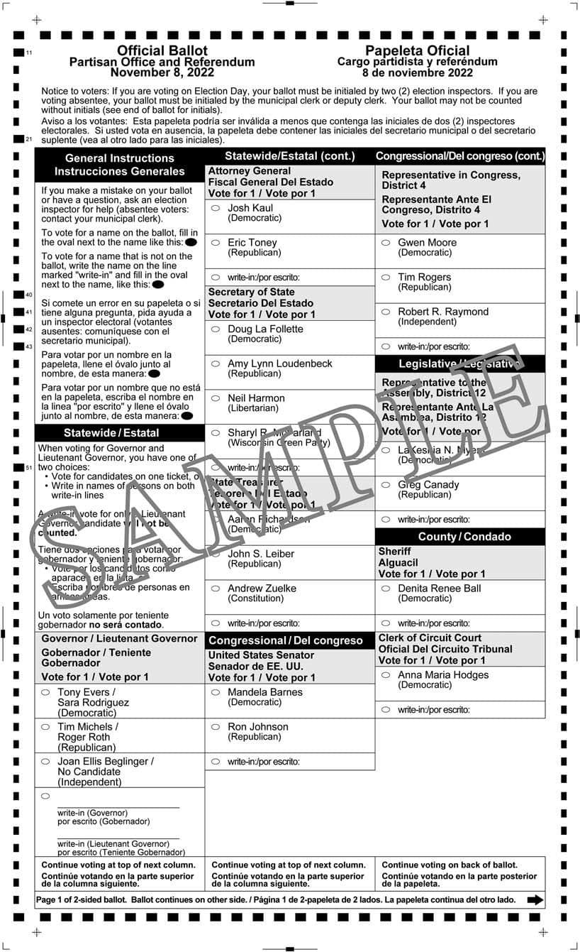 Notice of General Election, Special Election, Referendums and Sample Ballot – November 8, 2022