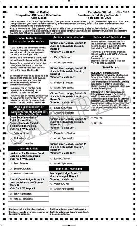 Notice Of Spring Election, Special Election, And Sample Ballots April 1, 2025