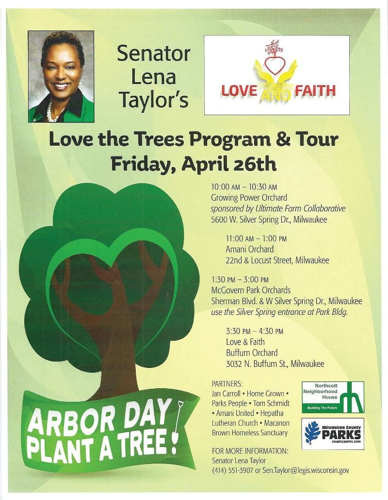 Senator Lena Taylor’s Love the Trees Program & Tour on Friday April 26th