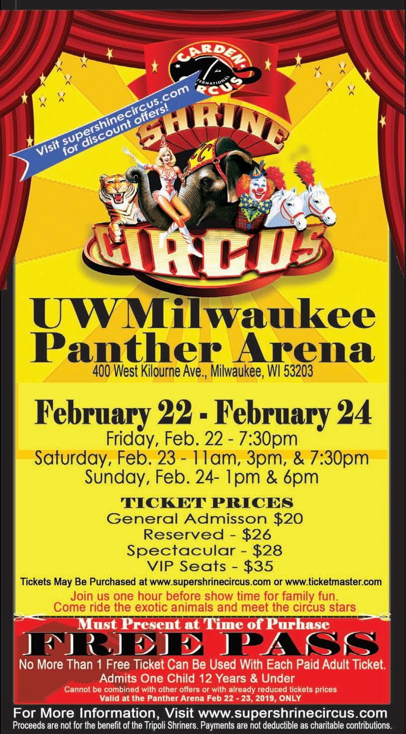 Shrine Circus at UW-Milwaukee Panther Arena February 22 to 24