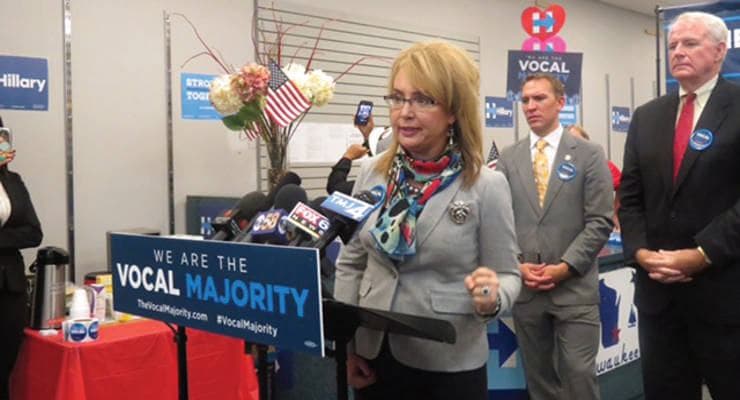 Former US Representative Gabby Giffords Campaigns in Milwaukee for Common Sense Gun laws