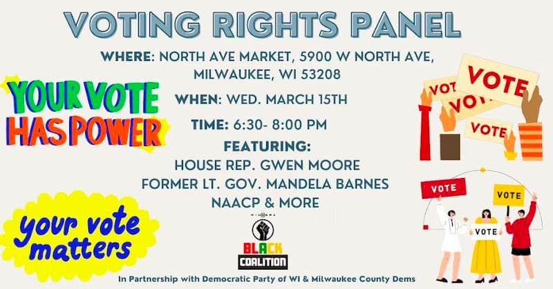 Voting Rights Panel with Gwen Moore and Mandela Barnes on March 15