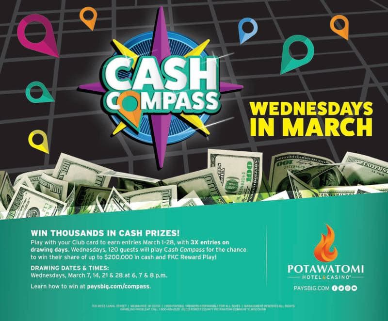 Play Cash Compass Wednesdays in March at Potawatomi Hotel & Casino