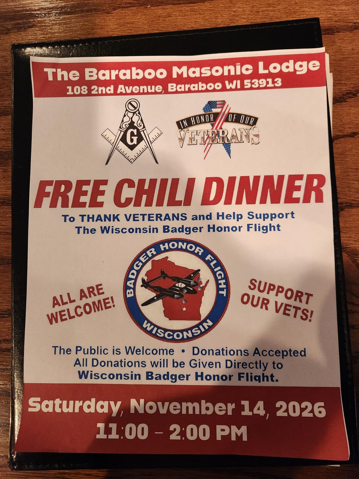 Baraboo Masonic Lodge Free Chili Dinner