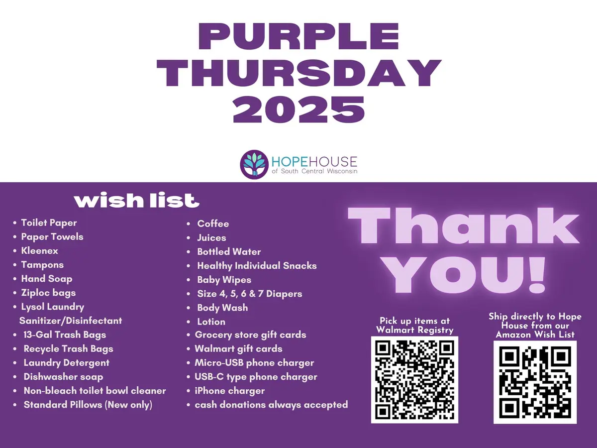 Hope House Purple Thursday Donation Drive