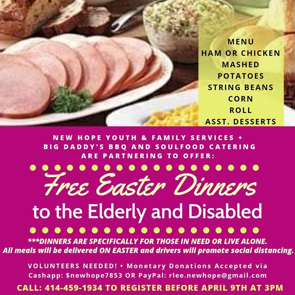 New Hope Youth and Family Services and Big Daddy’s BBQ and Soulfood Delivers Easter Dinners for the Elderly and Disabled during COVID-19