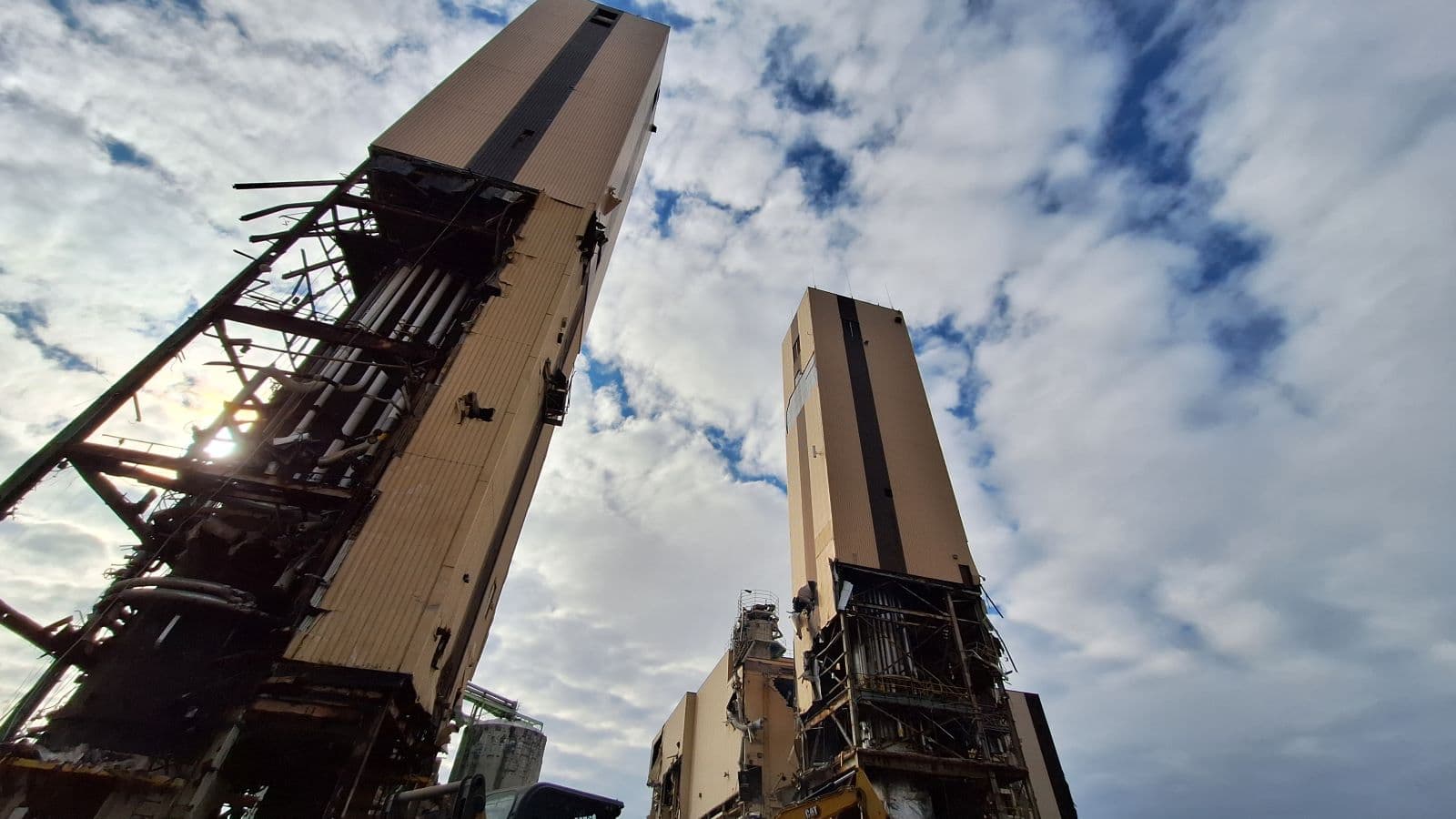 Kraft Mill digesters came crashing down in controlled drop last week