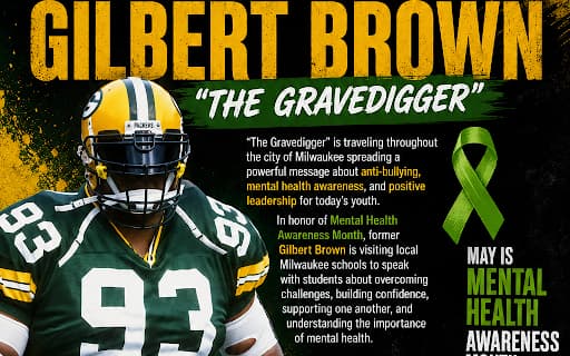 Gilbert Brown Brings Mental Health Awareness Tour to Milwaukee Schools May 22